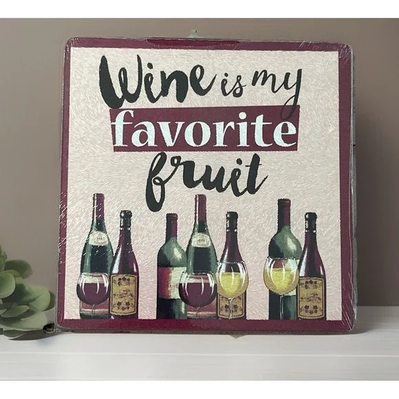 Wine Is My Favorite Fruit Design Glass Cutting Board 7.75" X 7.75" - NEW - Picture 1 of 7